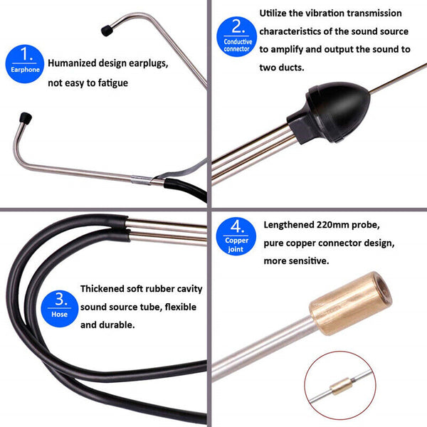 Dual Tube Car Engine Sound Diagnostic Tool Mechanic's Stethoscope Automotive AU