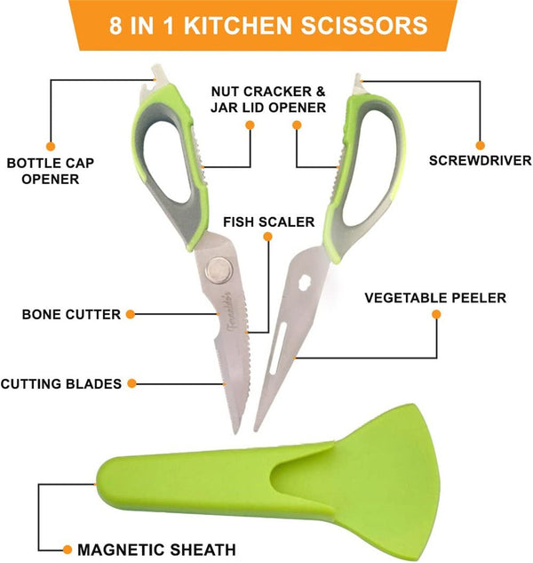 Stainless Steel Kitchen Scissors with Magnetic Holder Heavy Duty Can Opener DIY