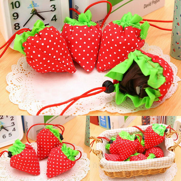 10x Reusable Foldable Shopping Bags Grocery Travel Carry Bag Storage Strawberry
