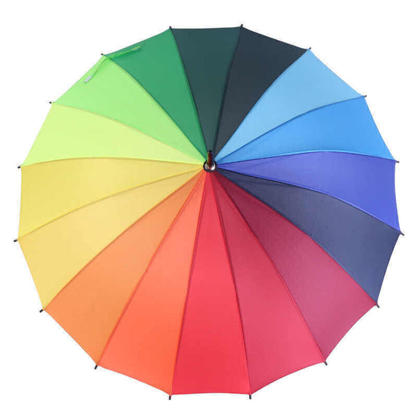 16 Ribs Large Rainbow Umbrella Fashion Straight Long Handle Anti UV Sun Rain AU