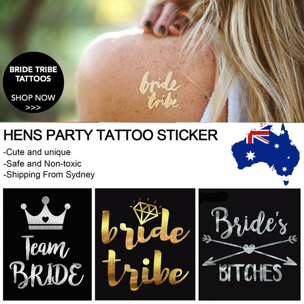 1x New Hens Party Temporary Tattoo Sticker Bride Team Tribe Metallic Tattoos DIY