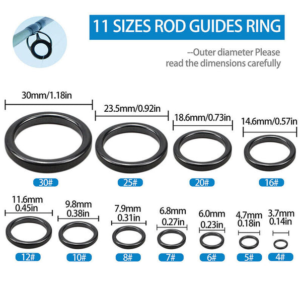 160Pcs 3.7mm-30mm Ceramic Fishing Rod Guide Rings Wear Resistant Rod Repair Kit - Lets Party