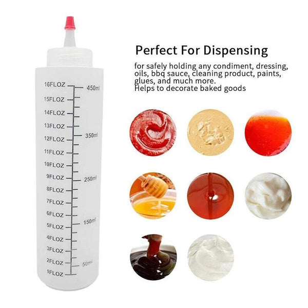 6pcs 250/450ML Sauce Bottle Measuring Squeeze Crafts Bottle Condiment Dispenser