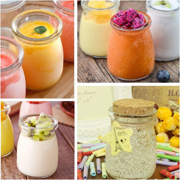 200ML 12pcs Glass Pudding Jars Glass Jars for Yogurt Milk Parfait with Lid Caps