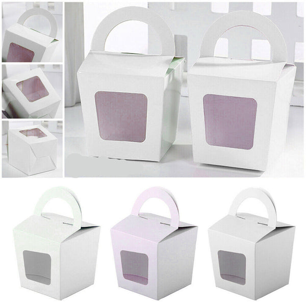 UP 200PCS Cupcake Boxes Holes Clear Window Face Cupcake Display Boxes Muffin Cup