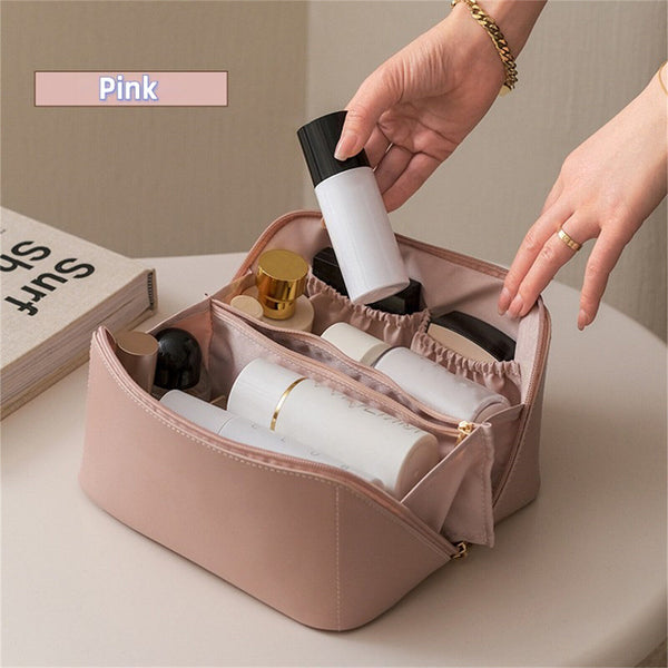 Large Capacity Travel Cosmetic Bag Makeup Brushes Slots Dividers Organizer Pouch