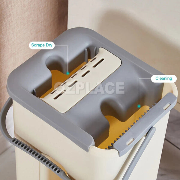 Mop Bucket Wet Dry Rinse Wash 360 Rotating Squeeze Flat Floor Cleaner with Pads - Lets Party