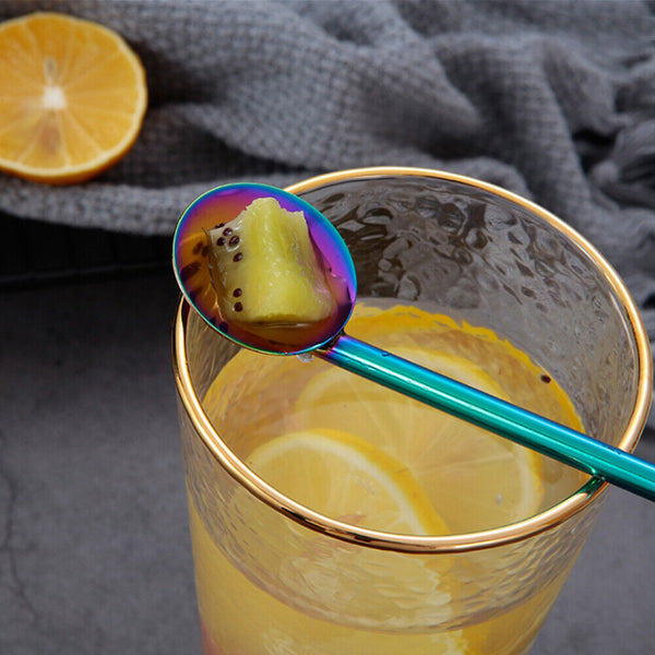 7PCS Reusable Metal Stainless Steel Straws Drinking Straw Spoon Set with Brush