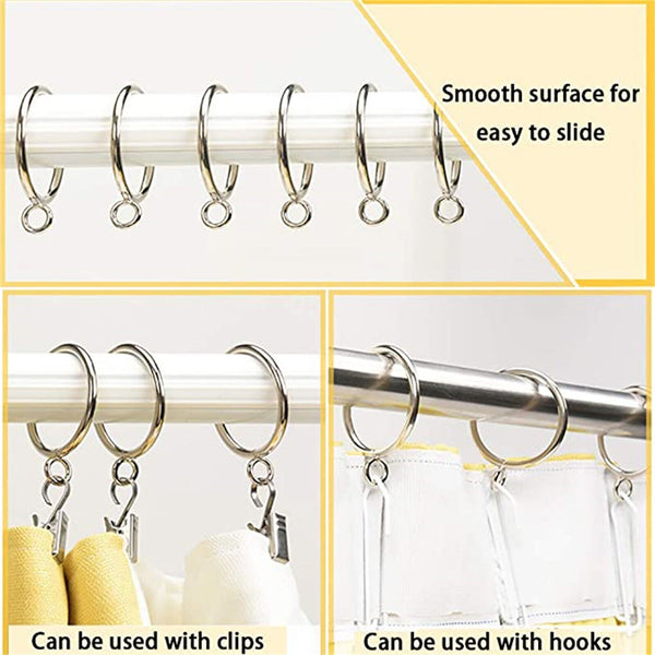 100Pcs Hinged Curtain Rings Hooks Multipurpose Clips Shower Curtain Open-up Ring - Lets Party