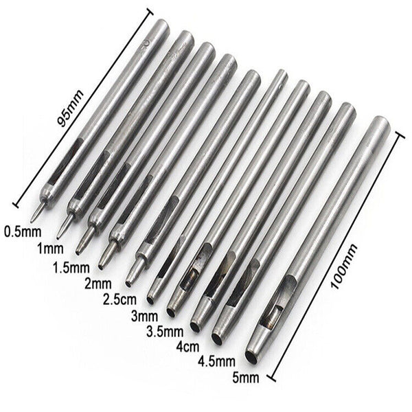 10X 0.5- 5mm Leather Belt Eyelet Hollow Hole Steel Punch Set Puncher Craft Tools