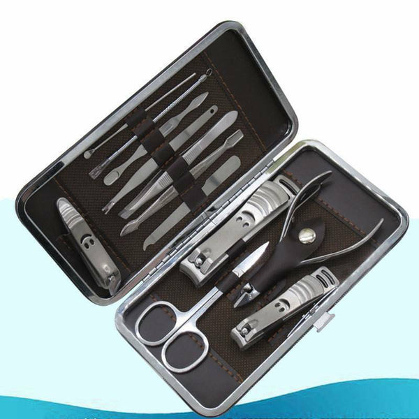 12Pcs/Set Manicure Pedicure Stainless Nail Clippers Kit Cuticle Grooming Case AU