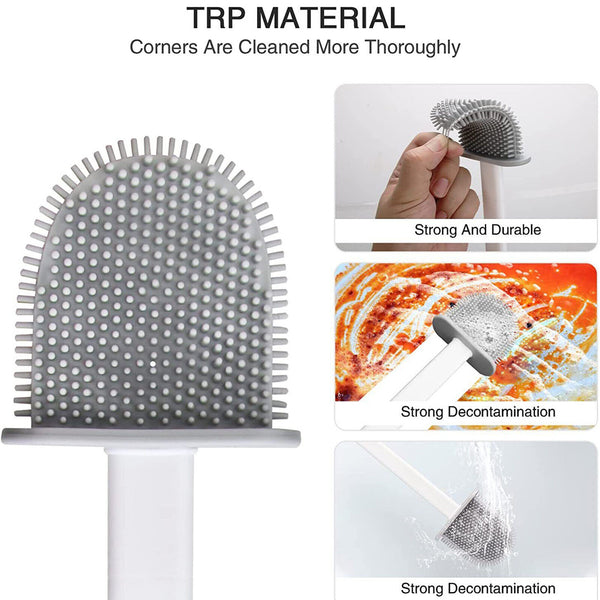 Bathroom Silicone Bristles Toilet Brush Holder Cleaning Brush Set New/ Soap Dish - Lets Party