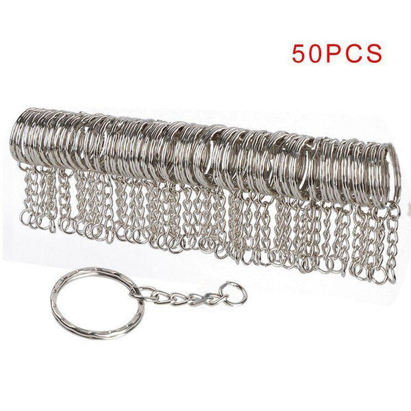 50 Pcs Bulk Split Metal Key Rings Keyring Blanks With Link Chains For DIY Craft