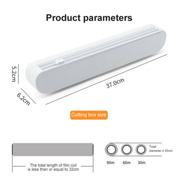 New Bamboo Food Wrap Dispenser Cutter Foil Cling Film Storage Holder Box Kitchen