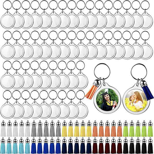 10 Sets Acrylic Photo Frame Keychain With Tassels Picture Frame Blanks DIY Rings