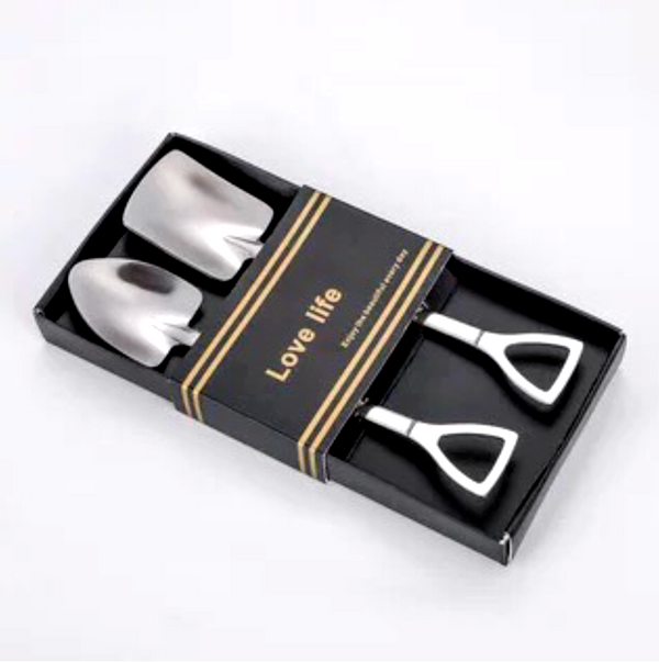2PCS Stainless Steel Shovel Spoons Set With Box Cake Fruit Dessert XMAS Gifts