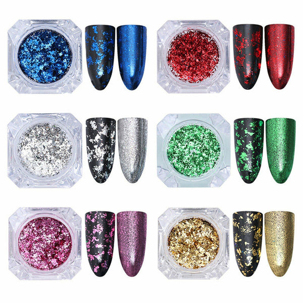 6 Colours Nail Art Sequins Mirror Glitter Powder Foil Flakes Paillette Decor AU