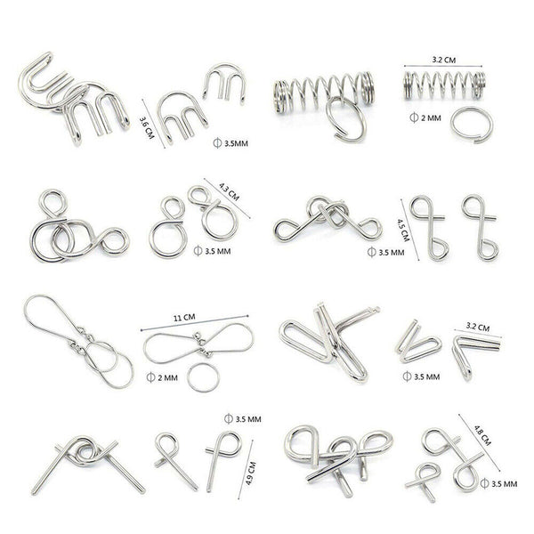 16pcs Classic IQ Metal Puzzle Brain Teaser Disentanglement Wire Puzzles Game Toy
