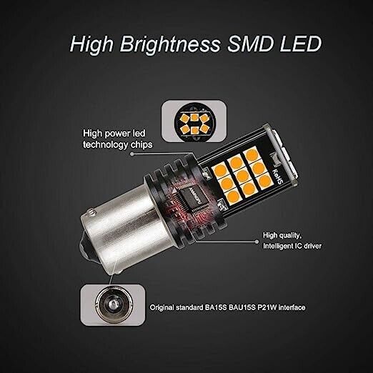 2 X 12V BAU15S 24 LED AMBER INDICATOR TURN SIGNAL CAR UTE 4WD LIGHT BULB GLOBE