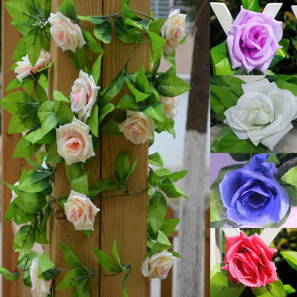 2.4M Artificial Silk Rose Flowers Fake Vine Ivy Hanging Garland Floral Wedding