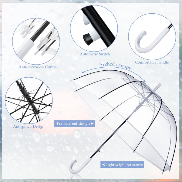 Clear Dome Umbrella Wedding Rain Transparent Parasol Handle Waterproof