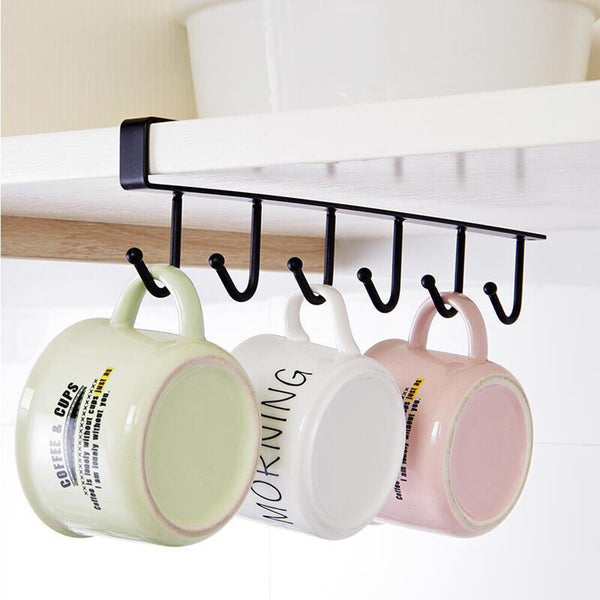 Traceless Iron Storage Hook Shelves Kitchen Cabinet Multifunction Racks 6 Hooks