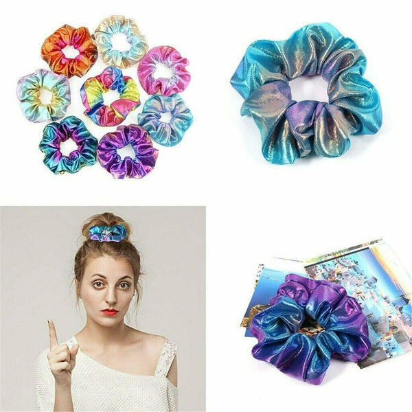 8PCS Metallic Glitter Scrunchies Ladies Hair Band Elastic Scrunchy Hair Tie Ring