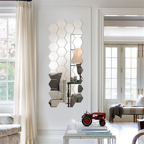 12Pcs Mirror Hexagon Removable Acrylic Wall Stickers Art DIY Home Decor Sple AUS