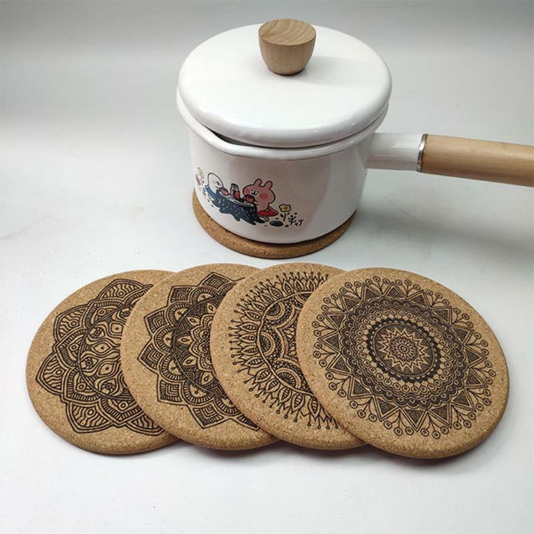 12PCS Cup Coasters Coffee Pad With Rack Nordic Mandala Round Cork Coaster New AU