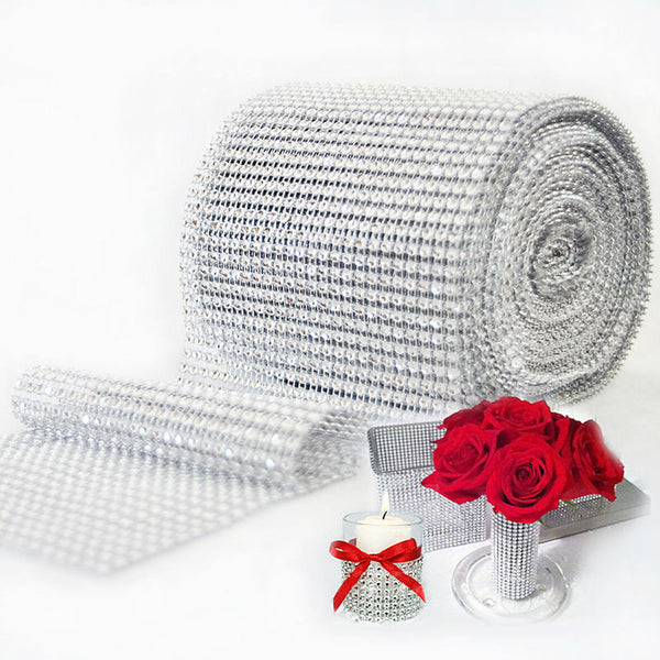 9M Diamante Diamond Ribbon Crystal Silver Rhinestone Mesh Wrap Wedding Party AU