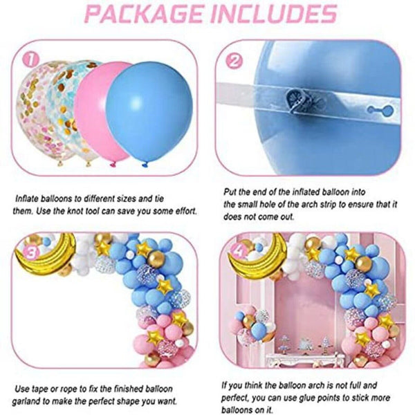 126PCS Gender Reveal Balloon Arch Garland Kit Moon Star Pink Blue Baby Shower