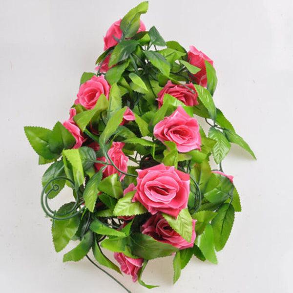 2X=4.8M Artificial Rose Garland Silk Flower Vine Ivy Wedding Yard Garden Decorti