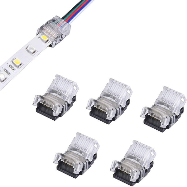 4PCS 12MM RGBW RGBWW SNAP CONNECTOR 5PIN WIRE LED STRIP LIGHT SOLDERLESS