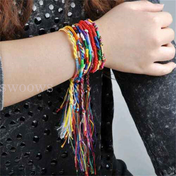 10pcs Boho Bracelets Handmade Thread Woven Friendship Cords Hippie Anklet Braid