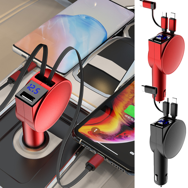 3 IN 1 Fast Retractable Car Charger USB Port Charging Adapter for iPhone Android