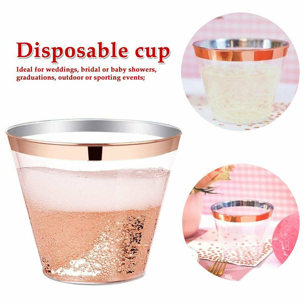 Plastic Wine Glass Rose gold Glasses Drink Cup Cocktail Party Gold Cup