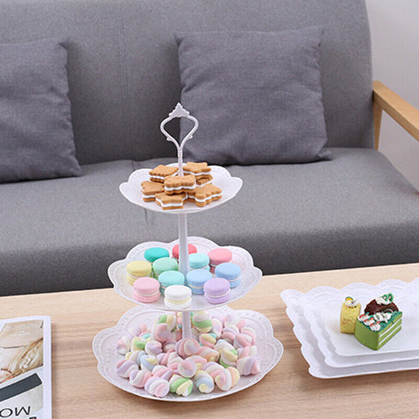 3 Tier Cake Stand Cupcake Holder Set White Plastic Dessert Display Wedding Party
