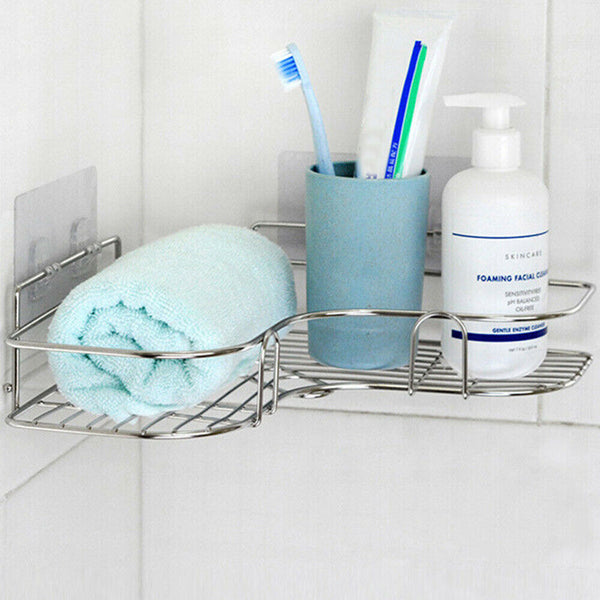 Bathroom Stainless Steel Shower Caddy Corner Storage Shelf Holder Rack Organiser