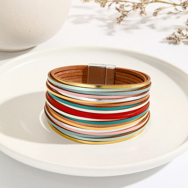 Multiple Gradient Leather Wristband Bracelet Bangle Magnetic Clasp Bracelet AU