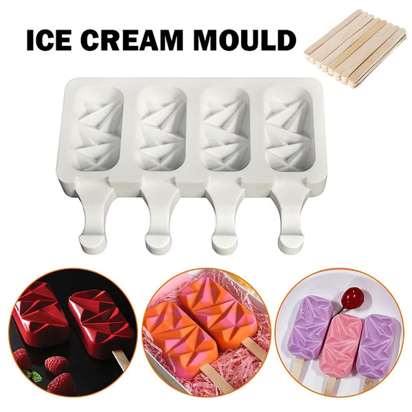 4 Cell Silicone Ice Cream Mold Juice Ice Lolly Maker Ice Lolly Pop Mould AUS - Lets Party