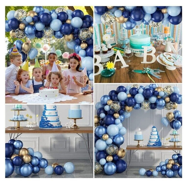 133pcs Navy Blue Sapphire Gold Metallic Confetti Balloon Garland Arch Kit Party