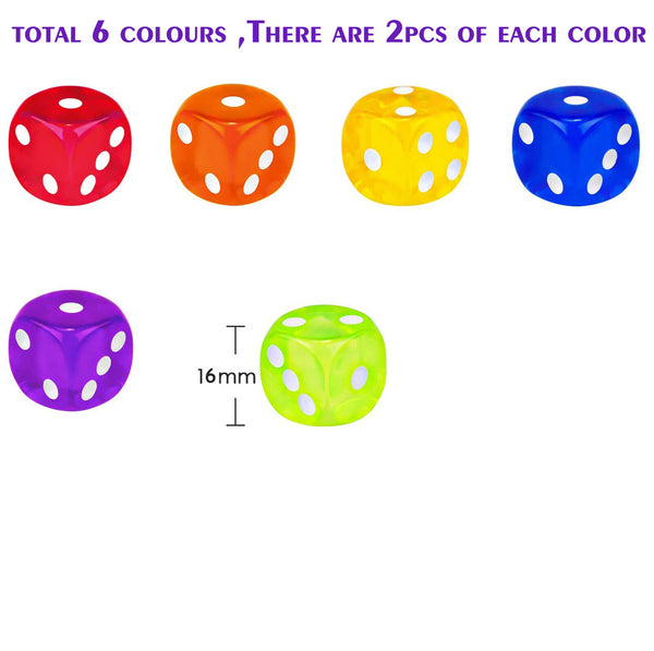 12PCS 6 Sided Games Dice Transparent Coloured Game Play Toy Bulk Board Game AUS