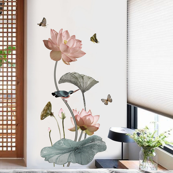 Lotus Flower Chinese Calligraphy Wall Stickers Vinyl Decal Home Decor Art Mural - Lets Party