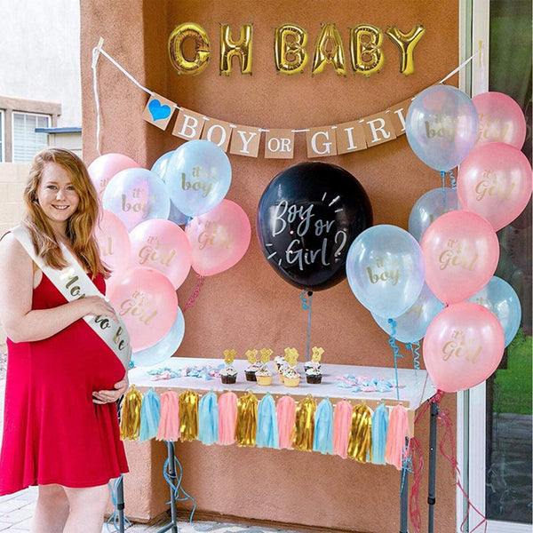 Gender Reveal Girl Boy Baby Shower Helium 90cm Latex Confetti Tassel Balloon AU