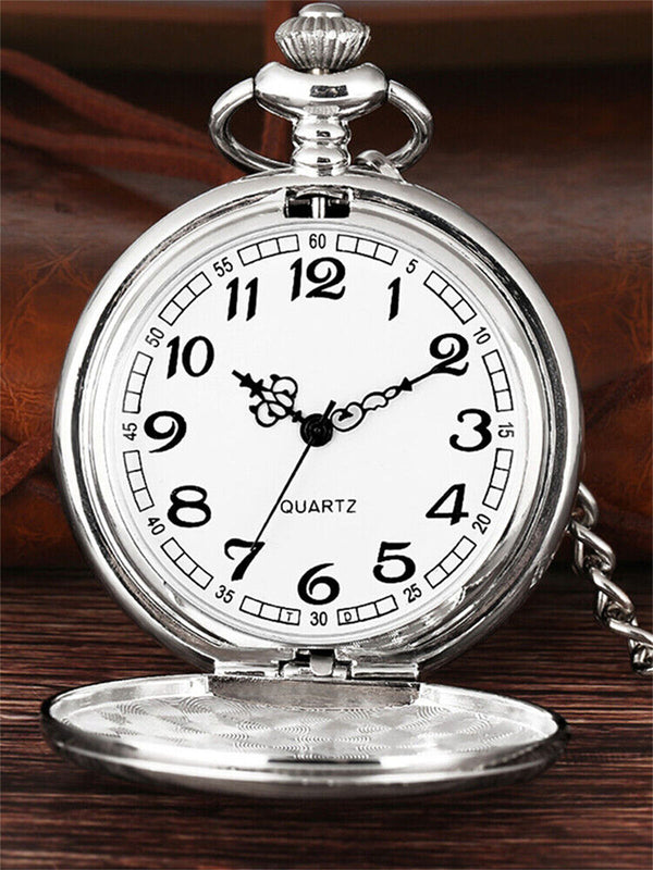 Antique Retro Mechanical Skeleton Steampunk Mens Pocket Watch Open Case Chain