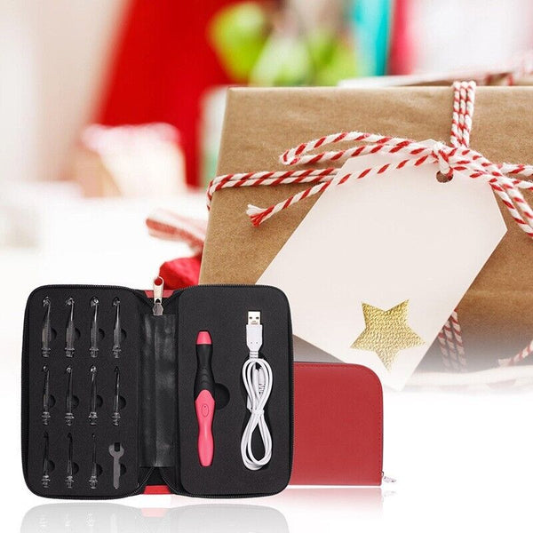 11in 1 LED Light Up Crochet Hooks Set USB Knitting Needles Weave Sewing Tools AU