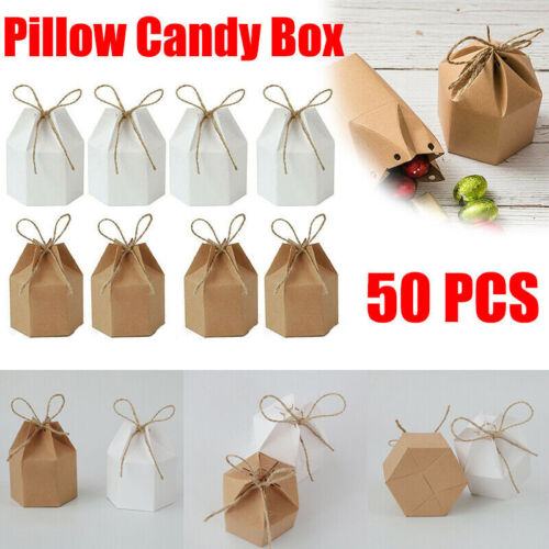 50Pcs Xmas Candy Gift Box Bag Pillow Favor Kraft Paper Gift Favour Wedding Party