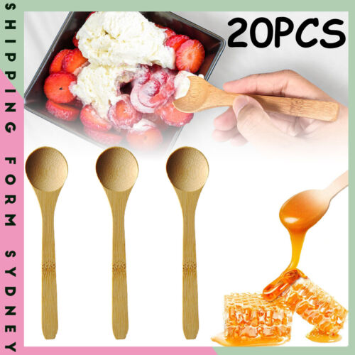 20PCS Natural Eco-friendly Small Wooden Spoon Scoop Mini Kids Safe Tableware AU