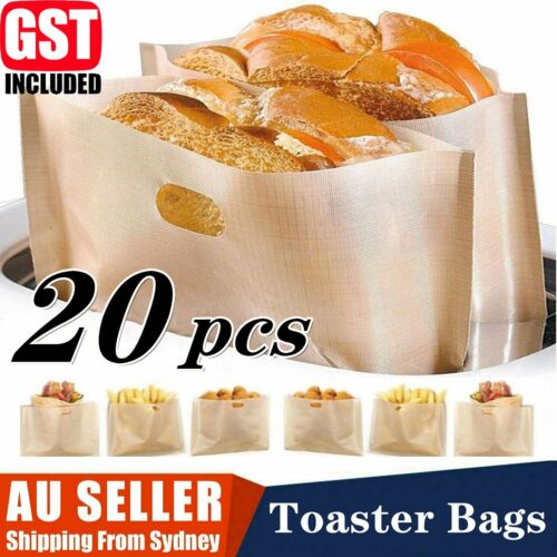 20PCS Reusable Toaster Bag Gluten Free Bread Bag Sandwich Toasting Brown Bags AU