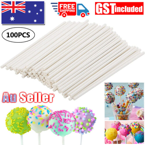 100 x Cake Pop Stick Long 10cm White  Paper Sticks Lolly Lollipop Candy Lollies